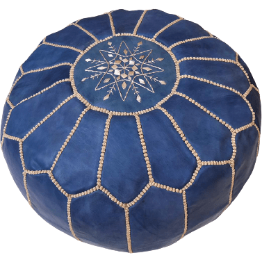 Moroccan Leather Pouf in Blue