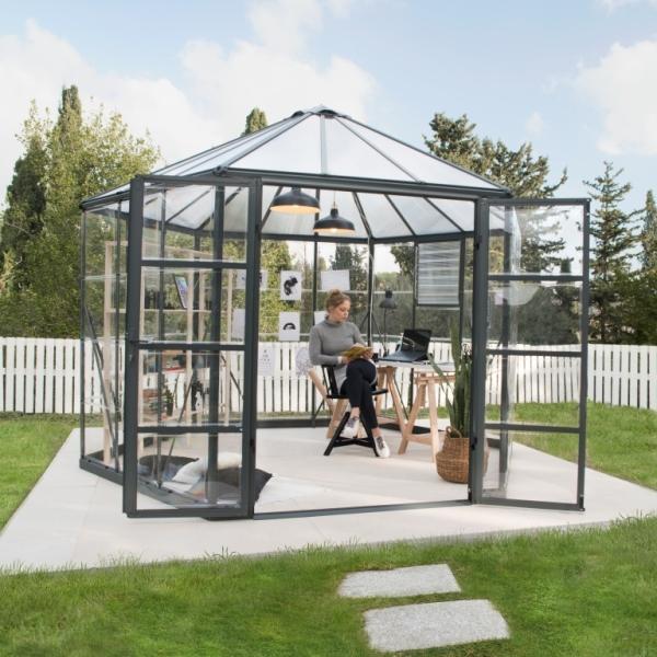 Oasis Aluminium Frame 12ft Grey Hexagonal Polycarbonate Greenhouse - Canopia By Palram