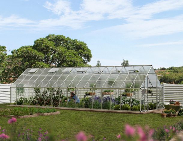 Balance Aluminium Frame 10ft x 32ft Polycarbonate Greenhouse Kit - Silver - Canopia by Palram