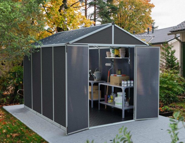 Rubicon 8 x 10 Plastic Apex Garden Shed With Floor - Dark Grey - Canopia by Palram 