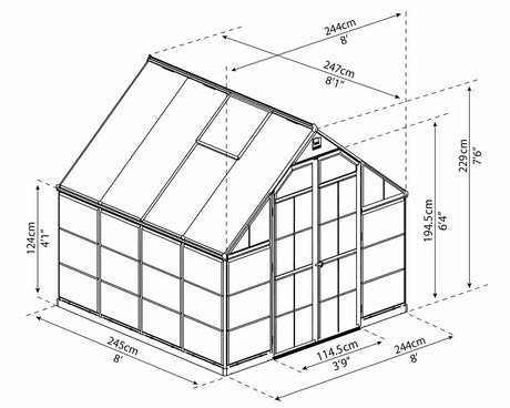Palram Canopia Balance 8 x 8 ft Greenhouse in Silver