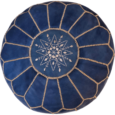Moroccan Leather Pouf in Blue