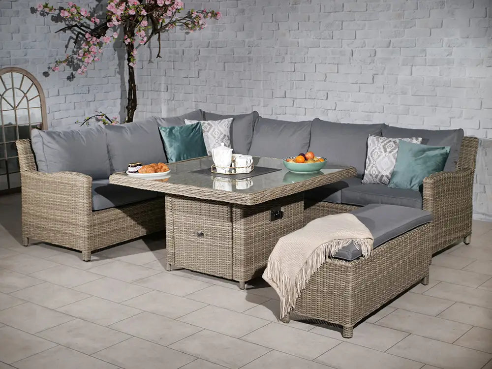 Royalcraft Wentworth Fire Pit 7pc Deluxe Modular Corner Dining / Lounging Set