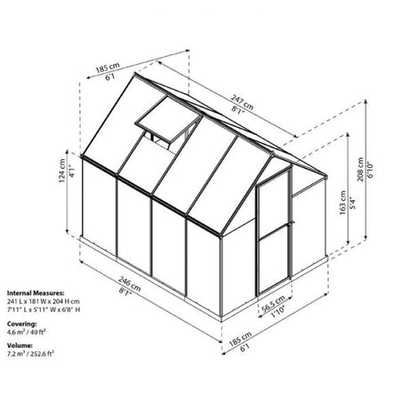 Palram Canopia Mythos 6 x 8 ft Greenhouse in Grey