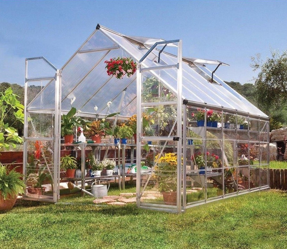 Balance Aluminium Frame 8ft x 12ft Polycarbonate Greenhouse in Silver - Canopia by Palram